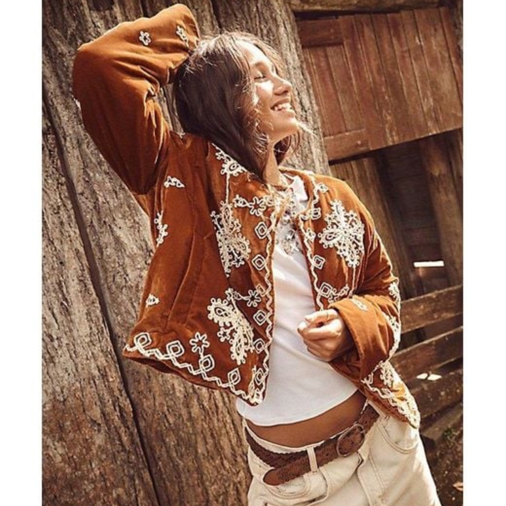 Free People Mia Jacket || Brown || Embroidered - Picture 4 of 4